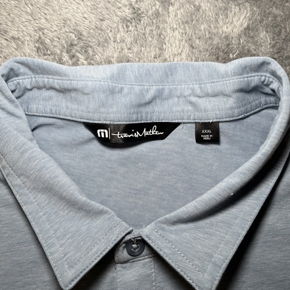 Travis Matthew Men's SZ 3XL Short Sleeve Gold Polo Baby Blue W Grey Stripe Shirt - Picture 3 of 16